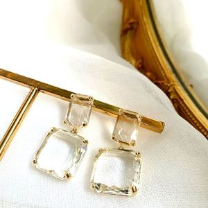 Ice Double  Gold Plated Crystal Dangle Drop Earrings